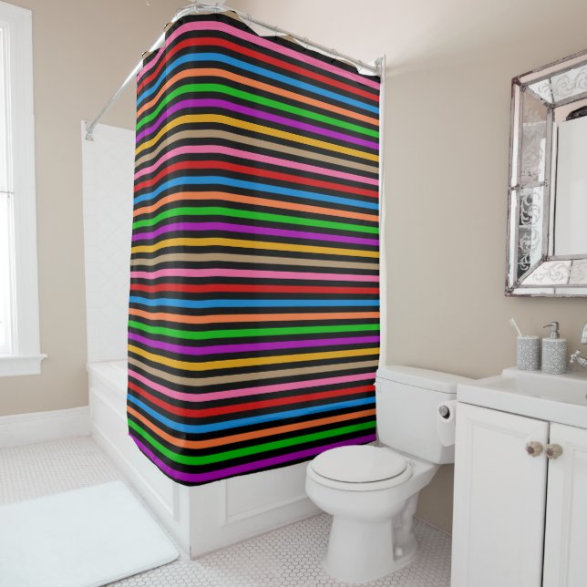 Colourful Rainbow Stripes Lines Design - Black  (In Situ)
