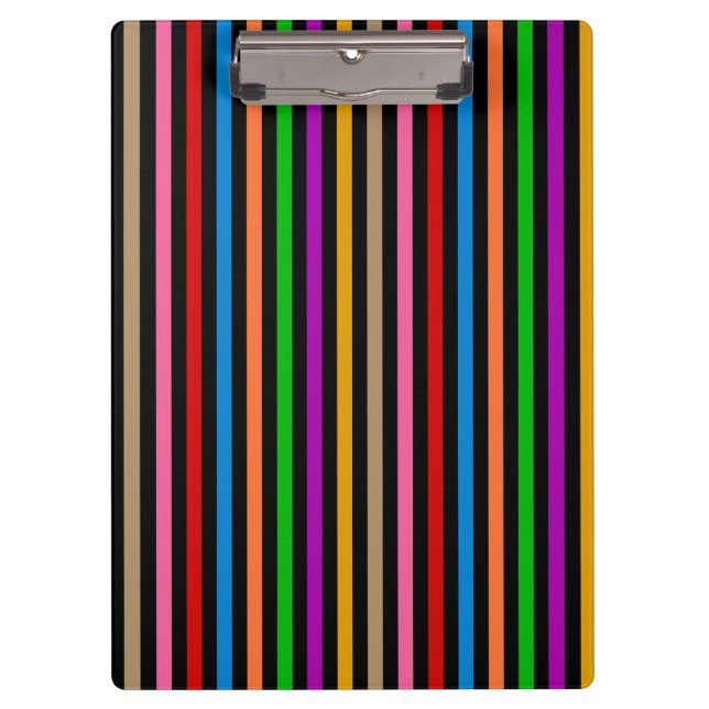 Colourful Rainbow Stripes Lines Design - Black  Clipboard (Front)