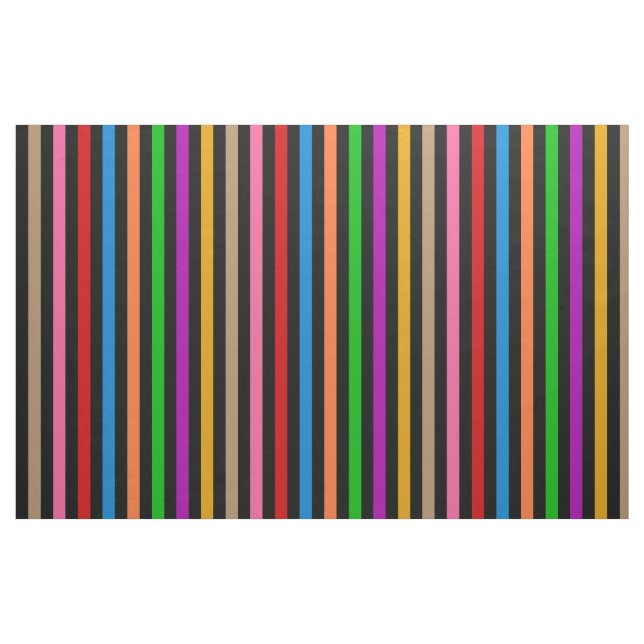 Colourful Rainbow Stripes Lines Design - Black  Fabric (Fat Quarter)