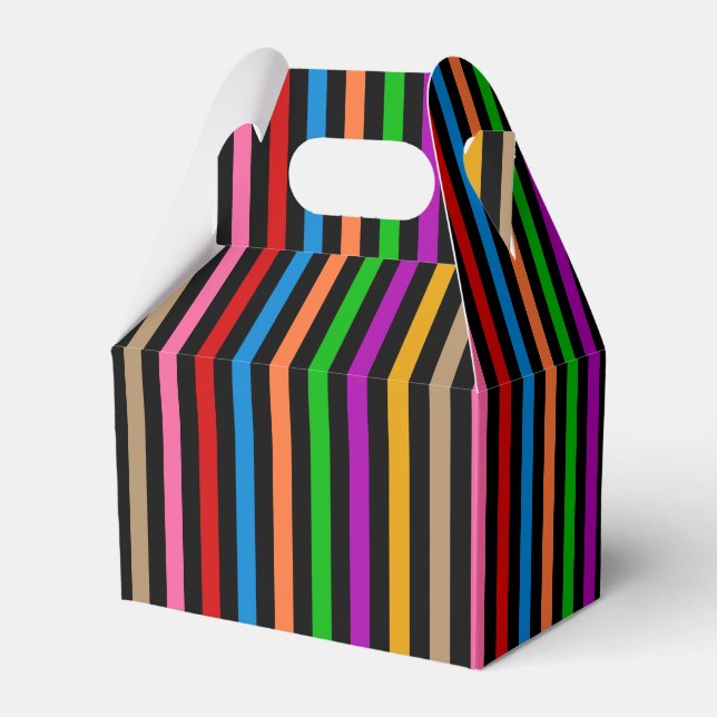 Colourful Rainbow Stripes Lines Design - Black  Favor Box (Front Side)