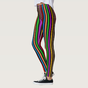 Colourful Rainbow Stripes Lines Design - Black Leggings