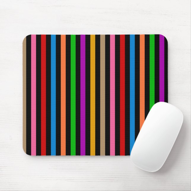 Colourful Rainbow Stripes Lines Design - Black  Mouse Pad (With Mouse)