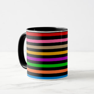Colourful Rainbow Stripes Lines Design - Black  Mug
