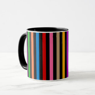 Colourful Rainbow Stripes Lines Design - Black  Mug