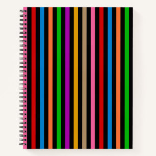 Colourful Rainbow Stripes Lines Design - Black  Notebook
