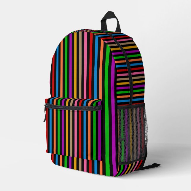 Colourful Rainbow Stripes Lines Design - Black  Printed Backpack (Back Corner Right)