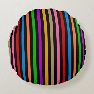 Colourful Rainbow Stripes Lines Design - Black Round Pillow