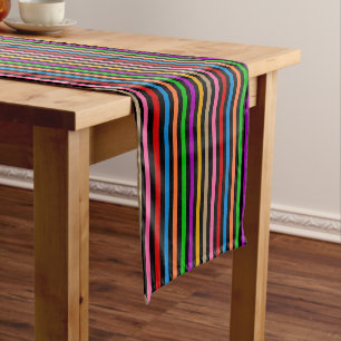 Colourful Rainbow Stripes Lines Design - Black  Short Table Runner