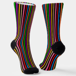 Colourful Rainbow Stripes Lines Design - Black Socks