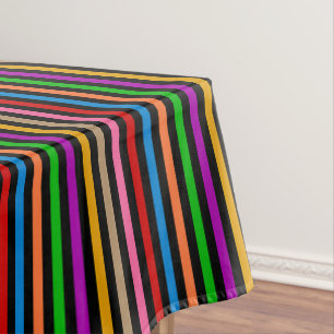Colourful Rainbow Stripes Lines Design - Black  Tablecloth