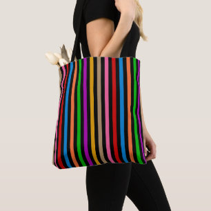Colourful Rainbow Stripes Lines Design - Black Tote Bag