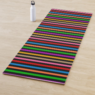 Colourful Rainbow Stripes Lines Design - Black Yoga Mat