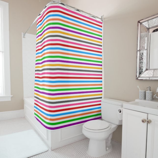 Colourful Rainbow Stripes Lines Design - White  (In Situ)