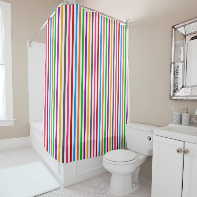 Colourful Rainbow Stripes Lines Design - White  (In Situ)