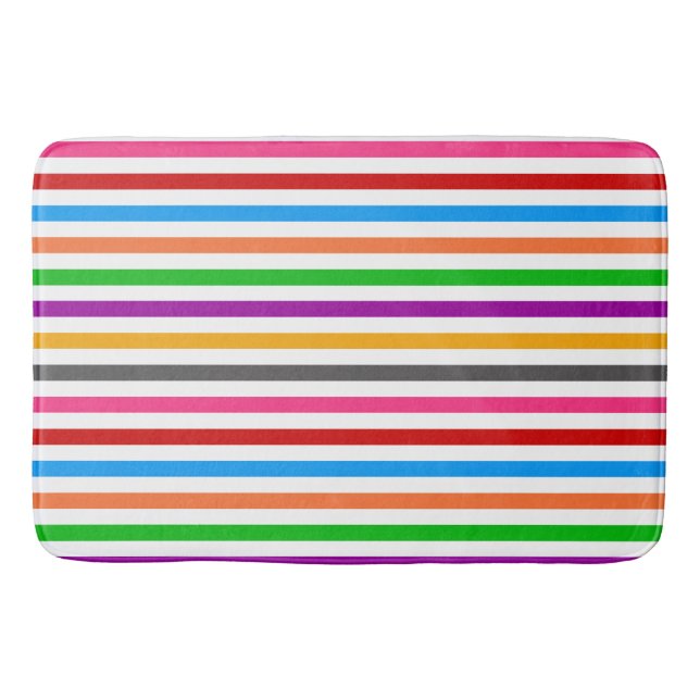 Colourful Rainbow Stripes Lines Design - White  Bath Mat (Front)