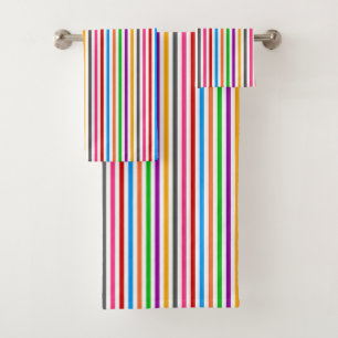 Colourful Rainbow Stripes Lines Design - White  Bath Towel Set