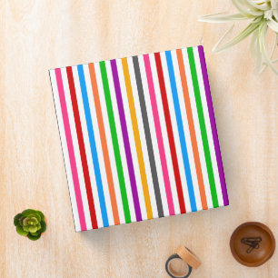Colourful Rainbow Stripes Lines Design - White  Binder