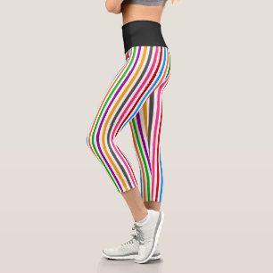 Colourful Rainbow Stripes Lines Design - White Capri Leggings