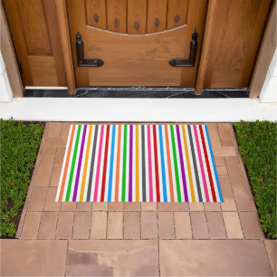 Colourful Rainbow Stripes Lines Design - White  Doormat
