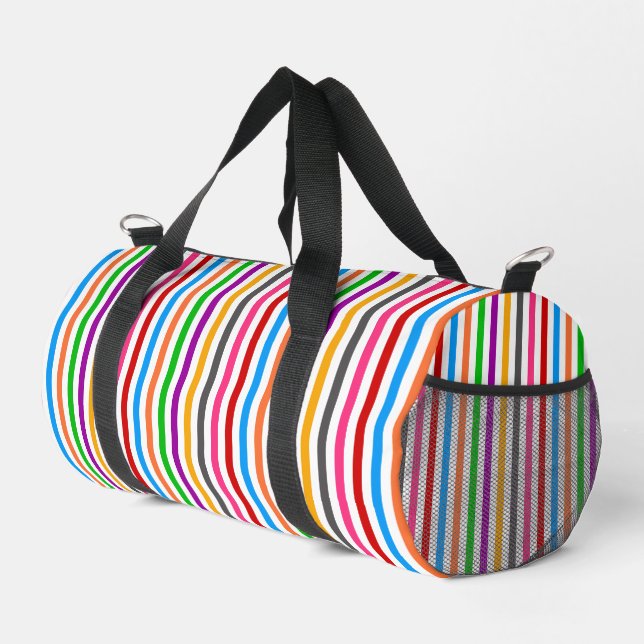 Colourful Rainbow Stripes Lines Design - White  Duffle Bag (Right Corner)