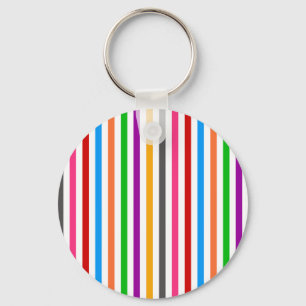 Colourful Rainbow Stripes Lines Design - White Keychain
