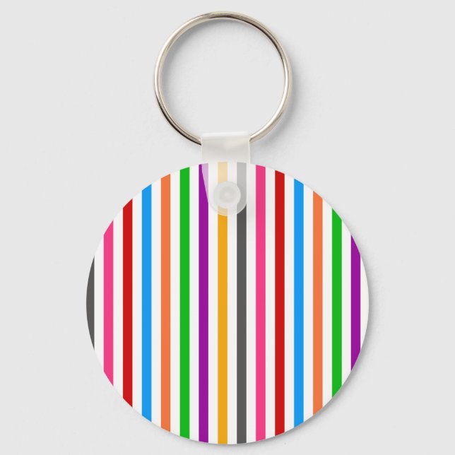 Colourful Rainbow Stripes Lines Design - White  Keychain (Front)