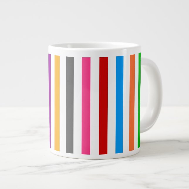 Colourful Rainbow Stripes Lines Design - White  Large Coffee Mug (Front Right)