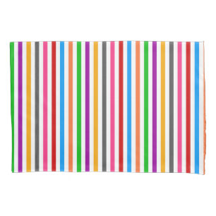 Colourful Rainbow Stripes Lines Design - White  Pillowcase
