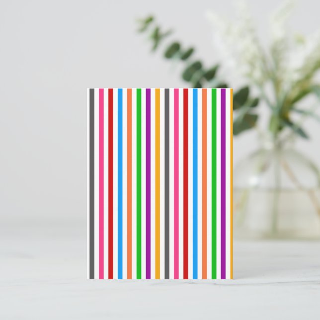 Colourful Rainbow Stripes Lines Design - White  Postcard (Standing Front)