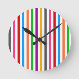 Colourful Rainbow Stripes Lines Design - White  Round Clock