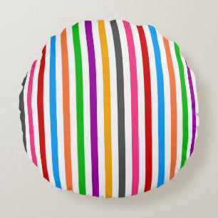 Colourful Rainbow Stripes Lines Design - White Round Pillow