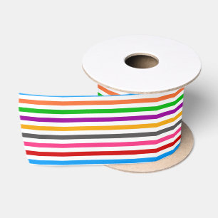 Colourful Rainbow Stripes Lines Design - White Satin Ribbon