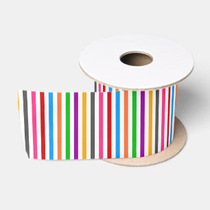 Colourful Rainbow Stripes Lines Design - White Satin Ribbon