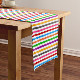 Colourful Rainbow Stripes Lines Design - White  Short Table Runner
