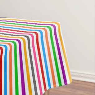 Colourful Rainbow Stripes Lines Design - White  Tablecloth