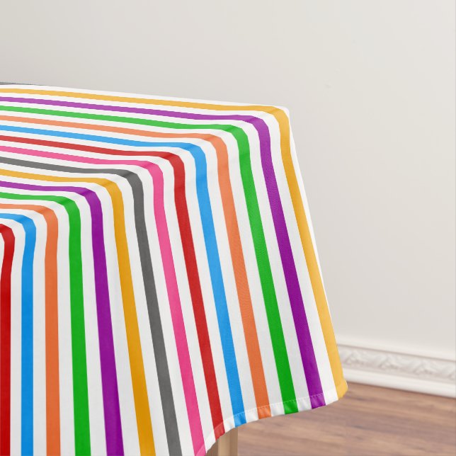 Colourful Rainbow Stripes Lines Design - White  Tablecloth (In Situ)