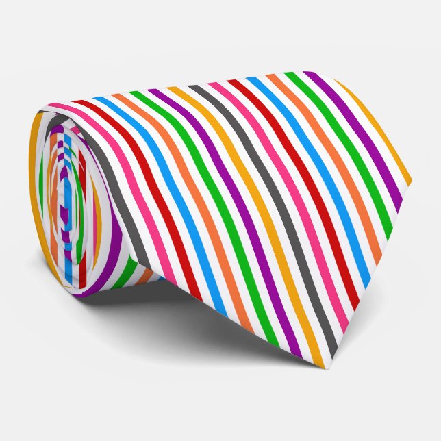 Colourful Rainbow Stripes Lines Design - White  Tie (Rolled)