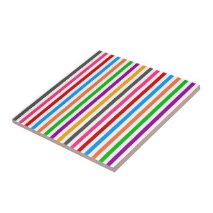 Colourful Rainbow Stripes Lines Design - White Tile