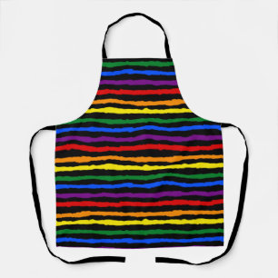 Colourful Rainbow Stripes on Custom Black Apron