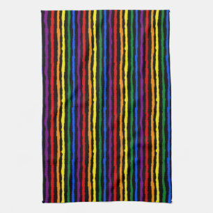 Colourful Rainbow Stripes on Custom Black Kitchen Towel