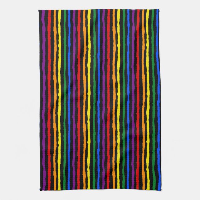 Colourful Rainbow Stripes on Custom Black Kitchen Towel (Vertical)