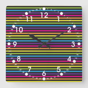 Colourful Rainbow Stripes Pattern Gifts for Teens Square Wall Clock