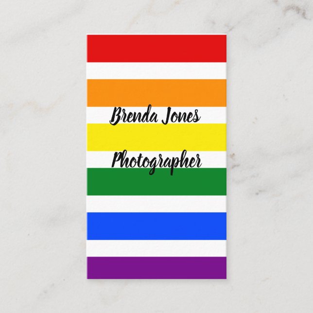 Colourful Rainbow Stripes Photographer Template Business Card (Front)