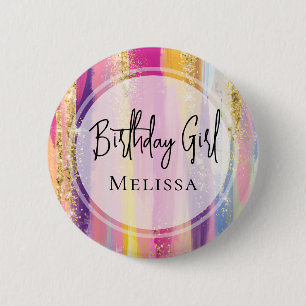 Colourful Rainbow Stripes with Faux Gold Glitter 2 Inch Round Button
