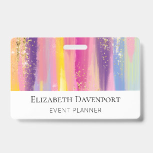 Colourful Rainbow Stripes with Faux Gold Glitter Badge