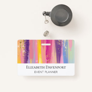 Colourful Rainbow Stripes with Faux Gold Glitter Badge