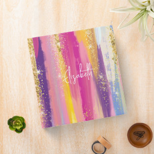 Colourful Rainbow Stripes with Faux Gold Glitter Binder