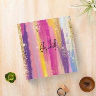 Colourful Rainbow Stripes with Faux Gold Glitter Binder