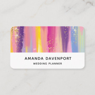 Colourful Rainbow Stripes with Faux Gold Glitter Business Card