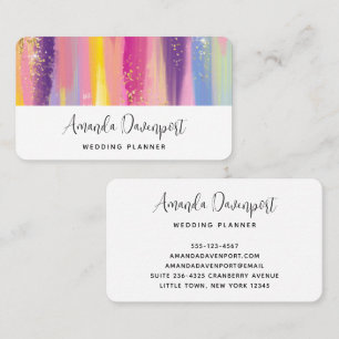Colourful Rainbow Stripes with Faux Gold Glitter Business Card